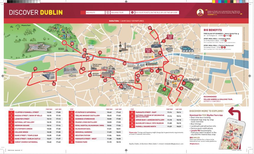 big Bus hop-on hop-off tour of Dublin route